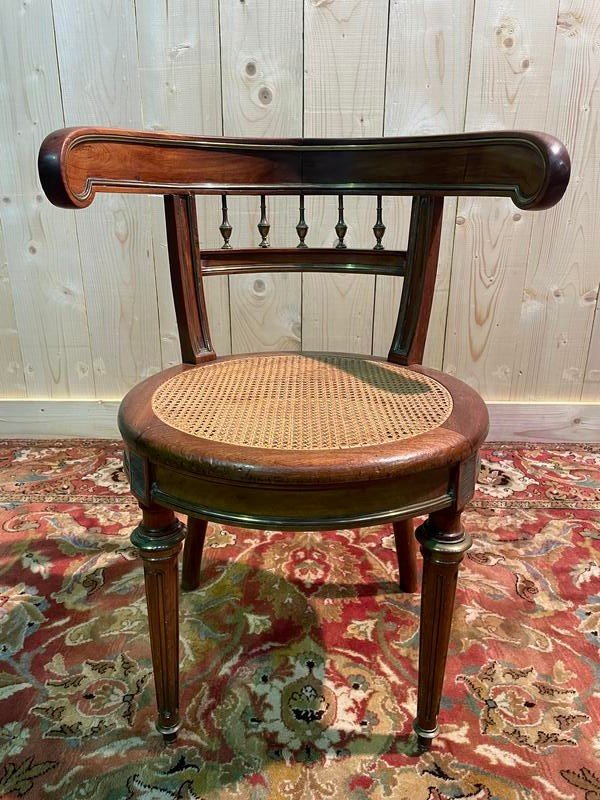 Fauteuil De Bureau Louis XVI En Acajou Et Cannage 