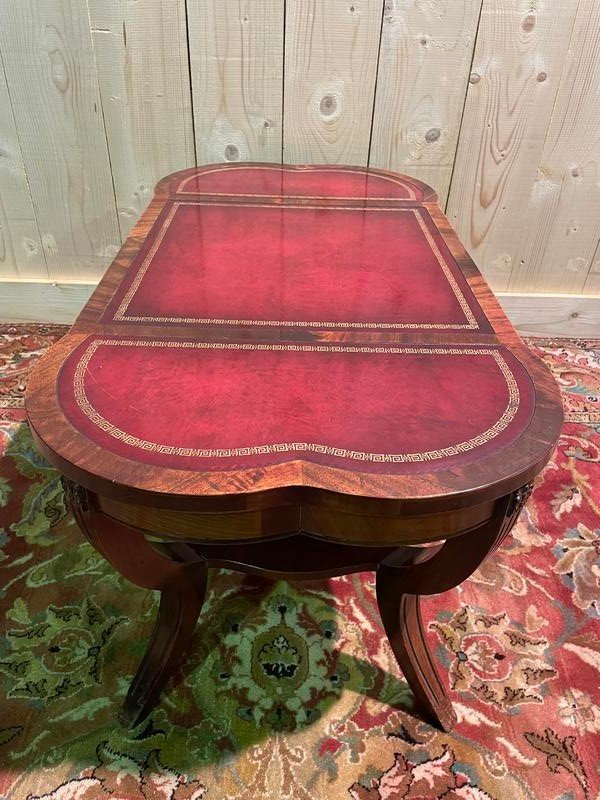 English Style Coffee Table Red Leather Top-photo-3