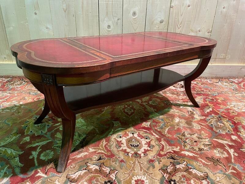 English Style Coffee Table Red Leather Top-photo-4