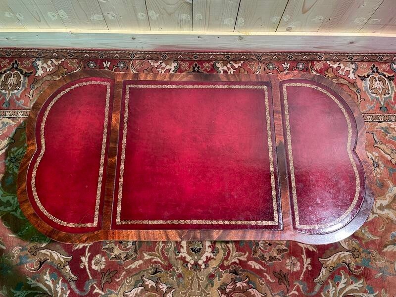 English Style Coffee Table Red Leather Top-photo-1