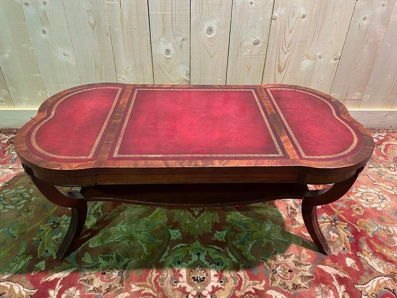 English Style Coffee Table Red Leather Top