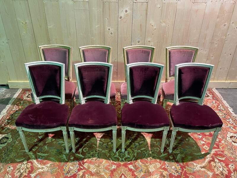 Set Of 8 Louis XVI Style Trapeze Chairs-photo-2