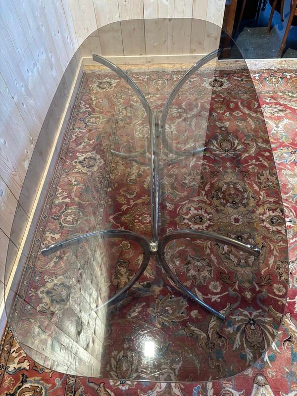 Contemporary Glass And Chrome Dining Table.-photo-3