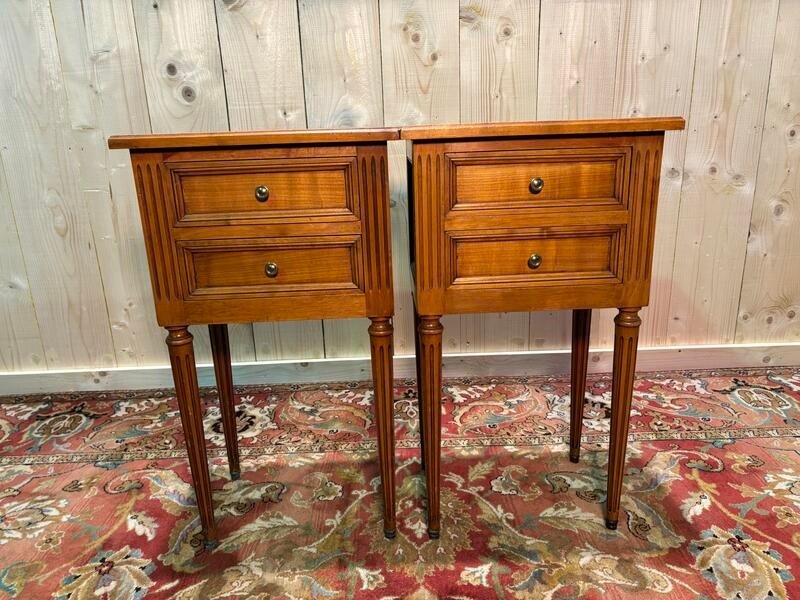 Pair Of Louis XVI Style Bedside Tables In Cherry Wood-photo-2