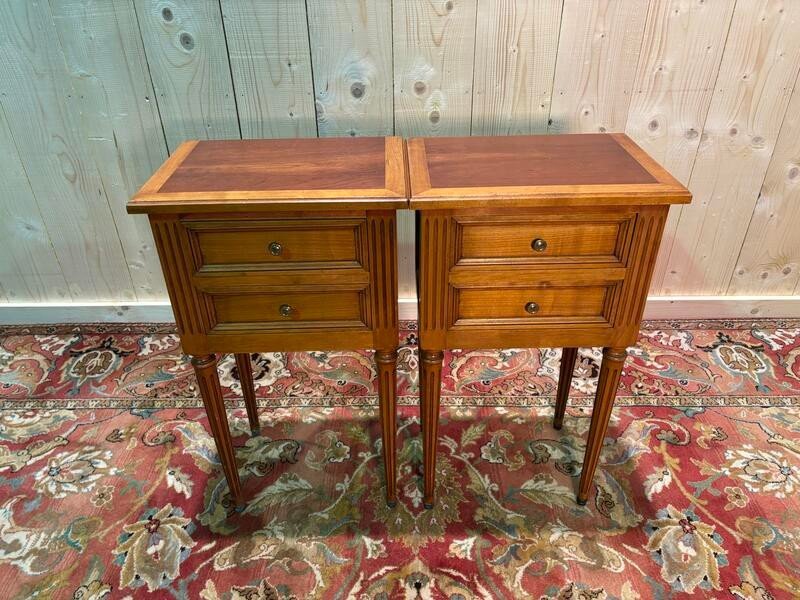 Pair Of Louis XVI Style Bedside Tables In Cherry Wood-photo-3