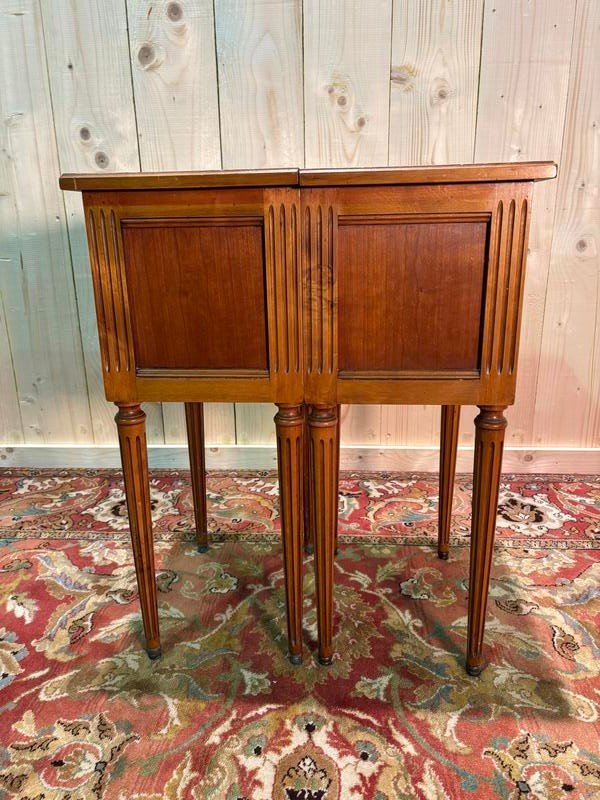 Pair Of Louis XVI Style Bedside Tables In Cherry Wood-photo-5