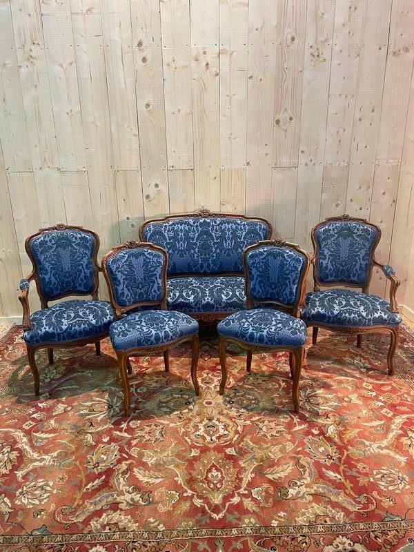 Louis XV Blue Velvet Lounge