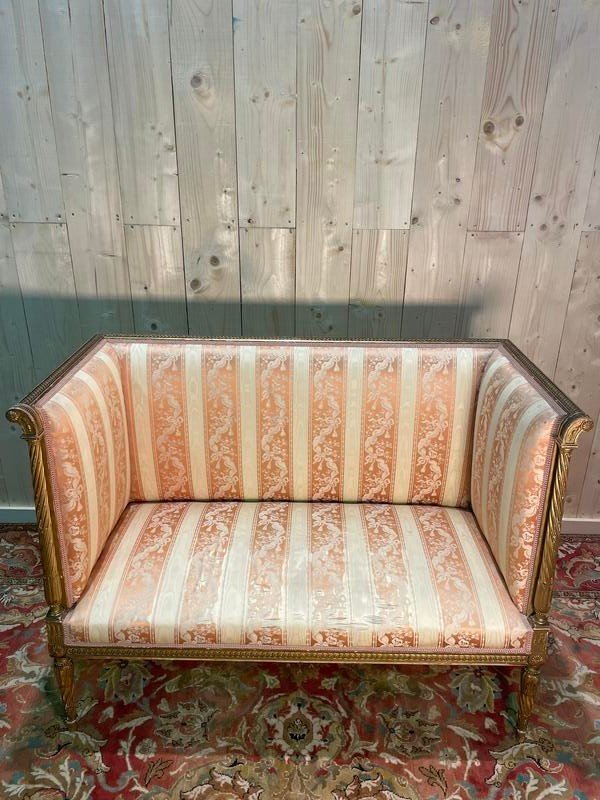 Louis XVI Style Bench In Gilded Wood.-photo-4