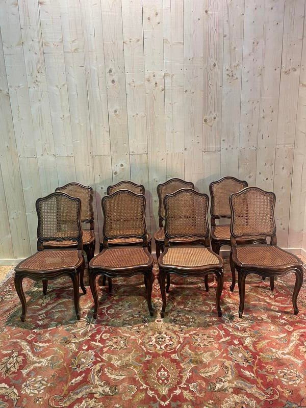 8 Louis XV Period Chairs In Cane 