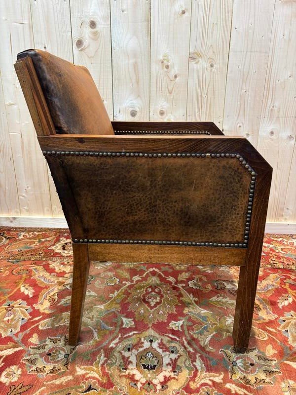 Fauteuil En Cuir Art Déco  -photo-1