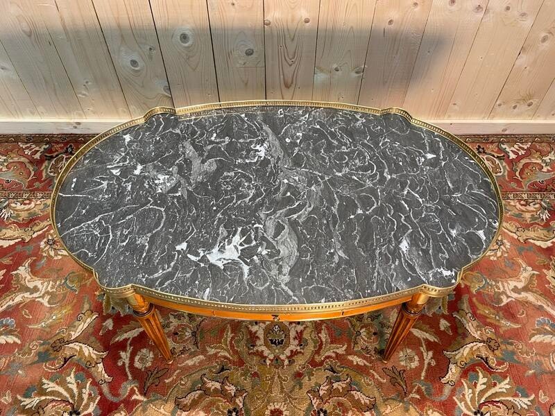 Table Basse Bouillotte De Style Louis XVI Marbre Gris-photo-2