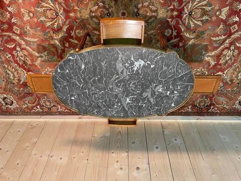 Table Basse Bouillotte De Style Louis XVI Marbre Gris-photo-3