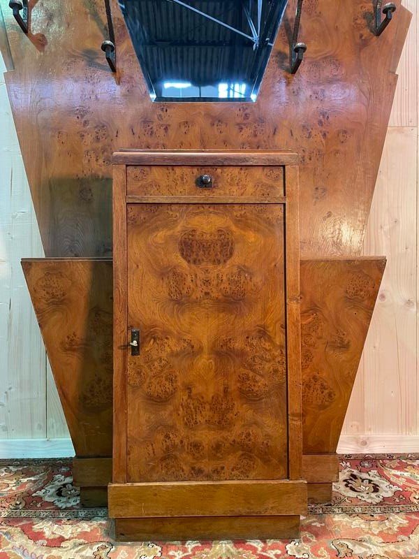 Coat Rack - Art Deco Period Wardrobe In Elm Burl-photo-2