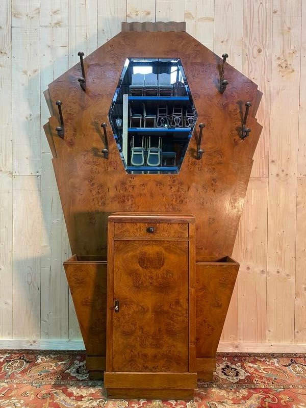 Coat Rack - Art Deco Period Wardrobe In Elm Burl