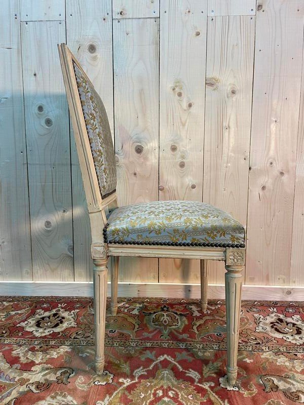 Suite De 6 Chaises Louis XVI. Rechampi Beige -photo-5