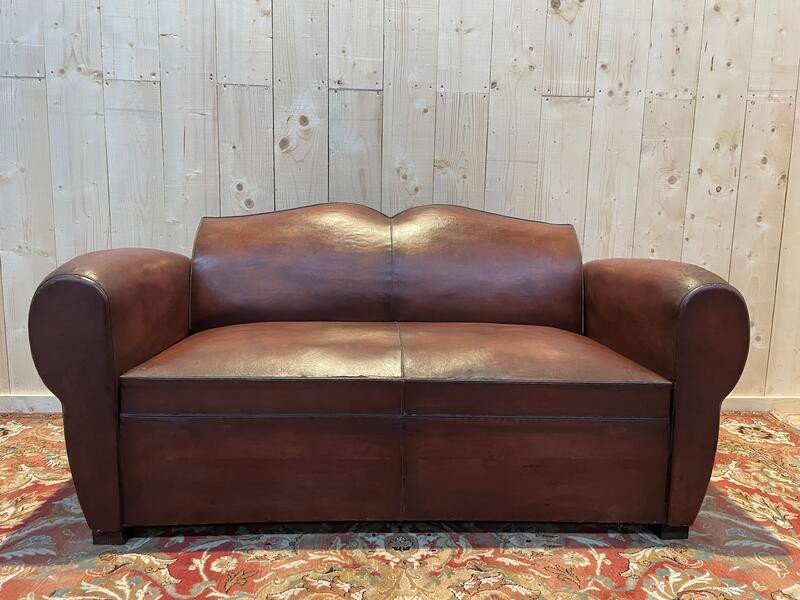 Art Deco Leather Club Sofa Bed  