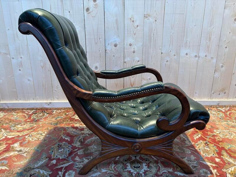 Fauteuil Chesterfield Cuir Vert -photo-2