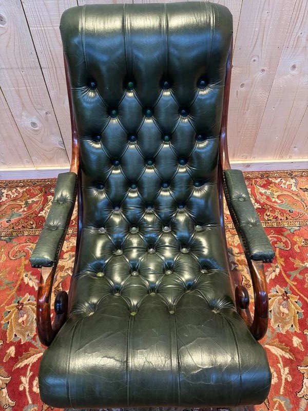 Fauteuil Chesterfield Cuir Vert -photo-3