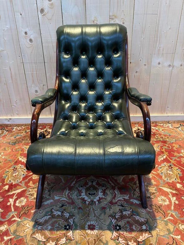 Fauteuil Chesterfield Cuir Vert -photo-4