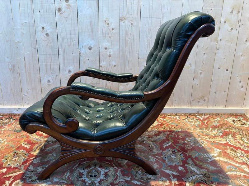 Fauteuil Chesterfield Cuir Vert -photo-2