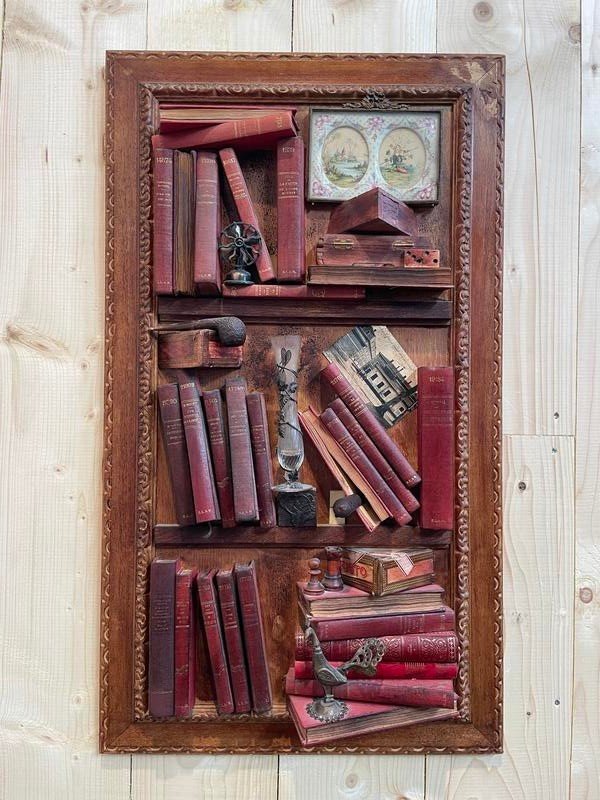 Trompe l'Oeil Cabinet Of Curiosities Table - Fake Books