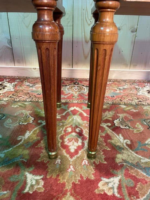 Pair Of Louis XVI Style Bedside Tables With Glass Top -photo-4