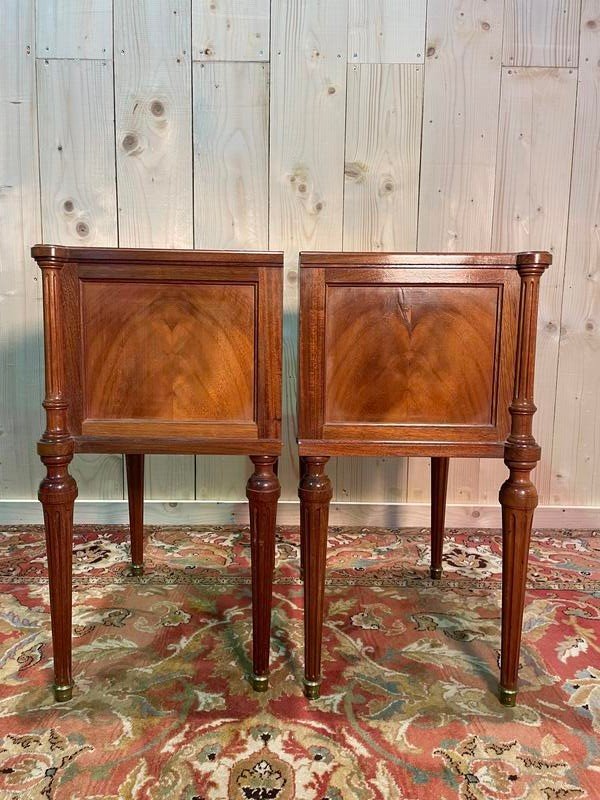 Pair Of Louis XVI Style Bedside Tables With Glass Top -photo-1