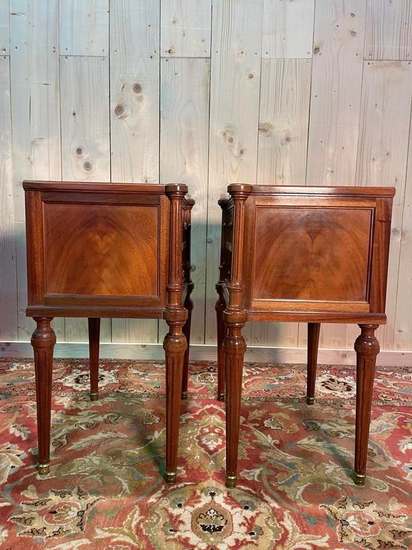 Pair Of Louis XVI Style Bedside Tables With Glass Top -photo-3