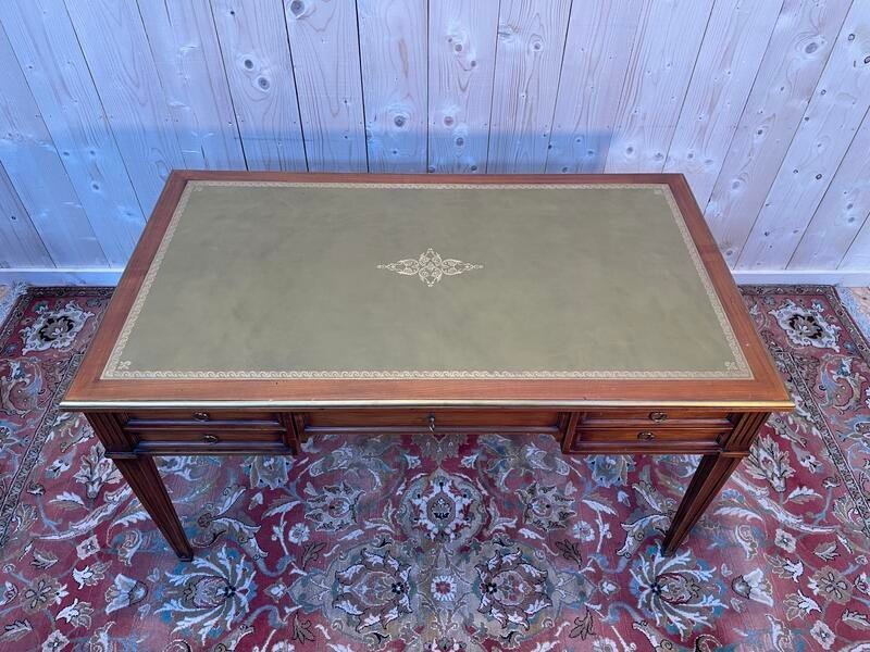 Louis XVI Style Desk In Cherry Wood And Green Leather-photo-2