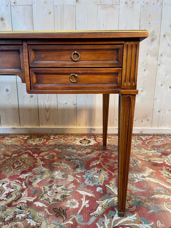 Louis XVI Style Desk In Cherry Wood And Green Leather-photo-4