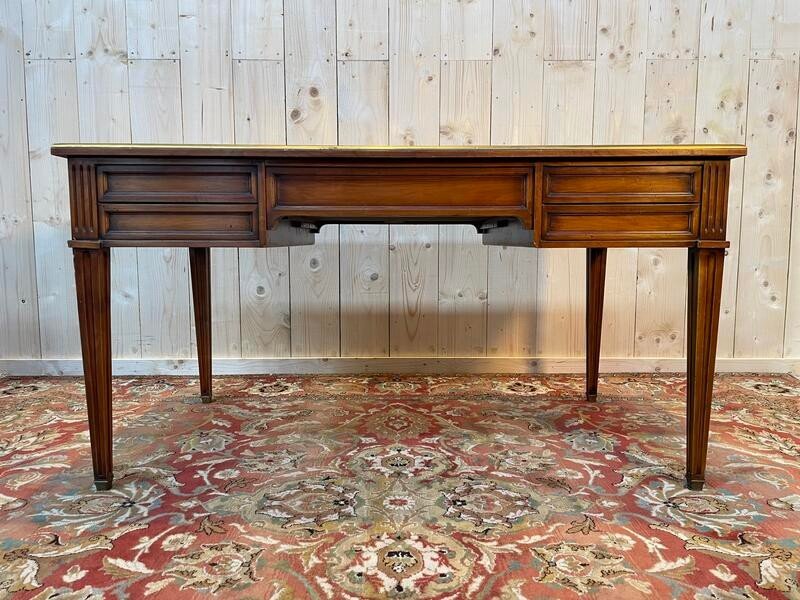 Louis XVI Style Desk In Cherry Wood And Green Leather-photo-1