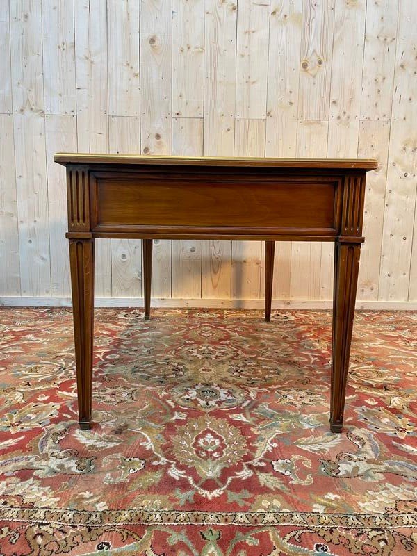 Louis XVI Style Desk In Cherry Wood And Green Leather-photo-2