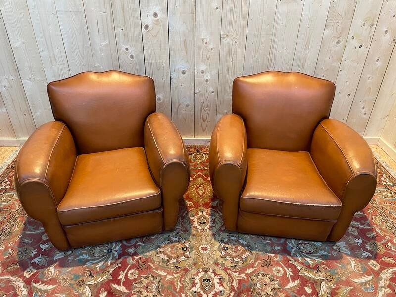 Pair Of Art Deco Leather Club Armchairs -photo-3