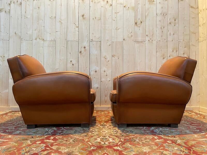 Pair Of Art Deco Leather Club Armchairs -photo-2