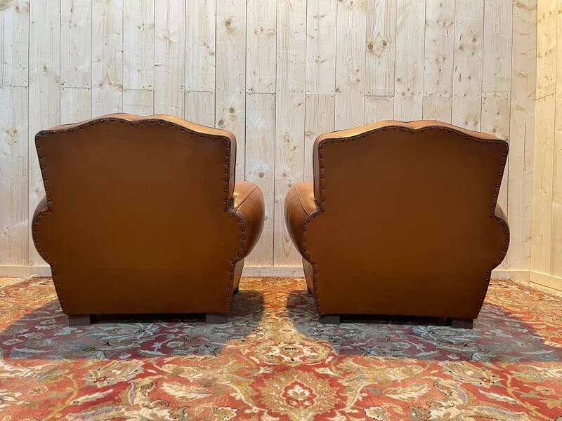 Pair Of Art Deco Leather Club Armchairs -photo-3