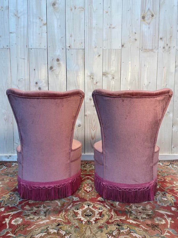 Pair Of Napoleon III Style Pink Velvet Armchairs-photo-3