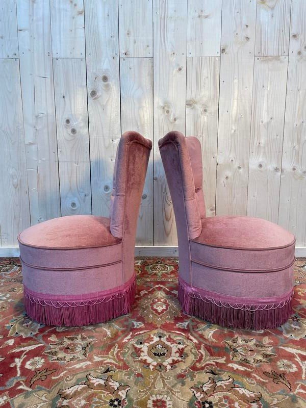 Pair Of Napoleon III Style Pink Velvet Armchairs-photo-4