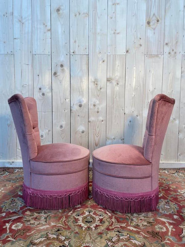 Pair Of Napoleon III Style Pink Velvet Armchairs-photo-1