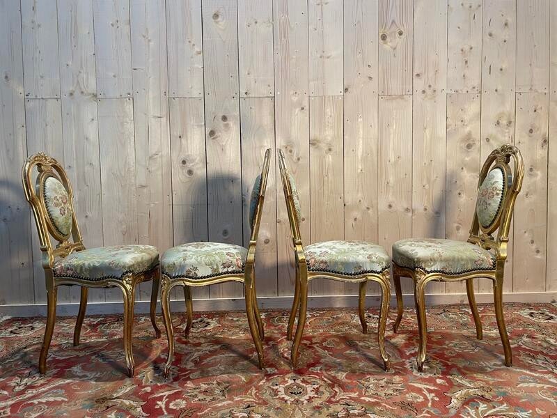 Suite De 4 Chaises En Bois Doré Napoléon III-photo-4