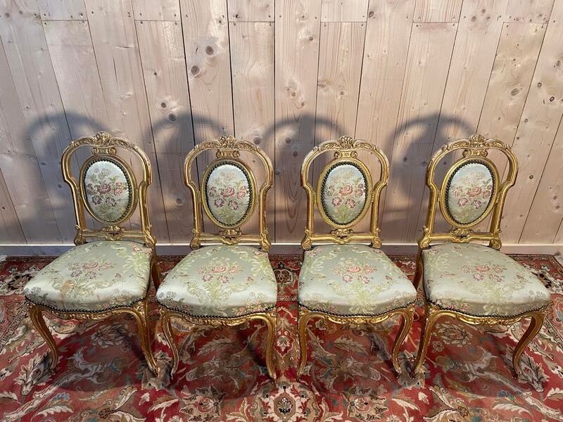 Suite De 4 Chaises En Bois Doré Napoléon III-photo-5