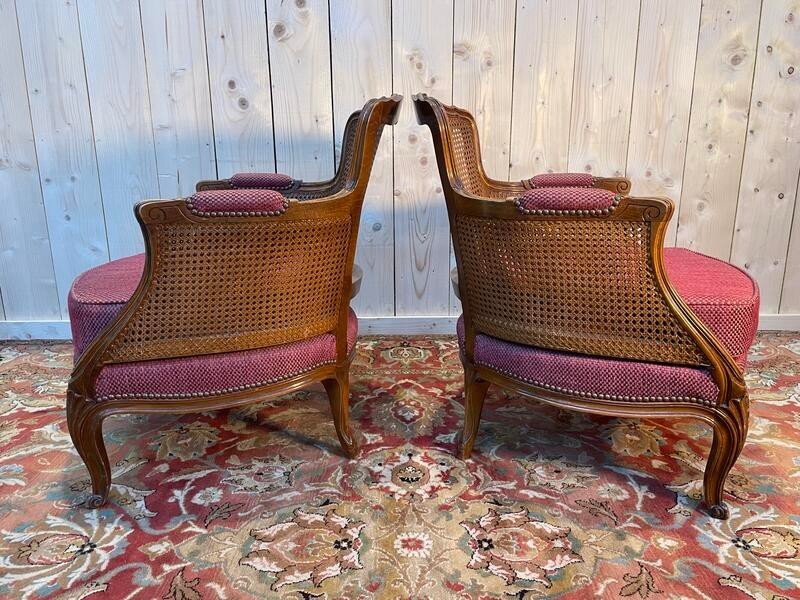 Pair Of Louis XV Style Cane Armchairs - Bergeres -photo-2