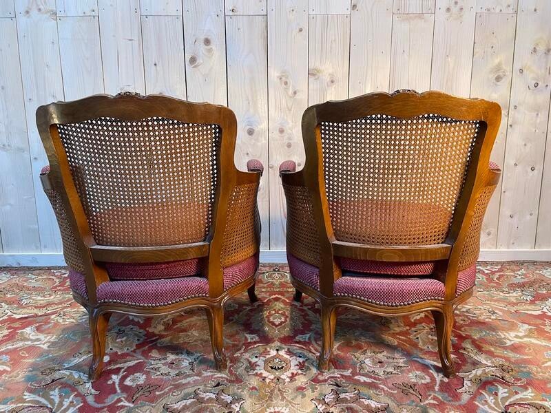 Pair Of Louis XV Style Cane Armchairs - Bergeres -photo-1