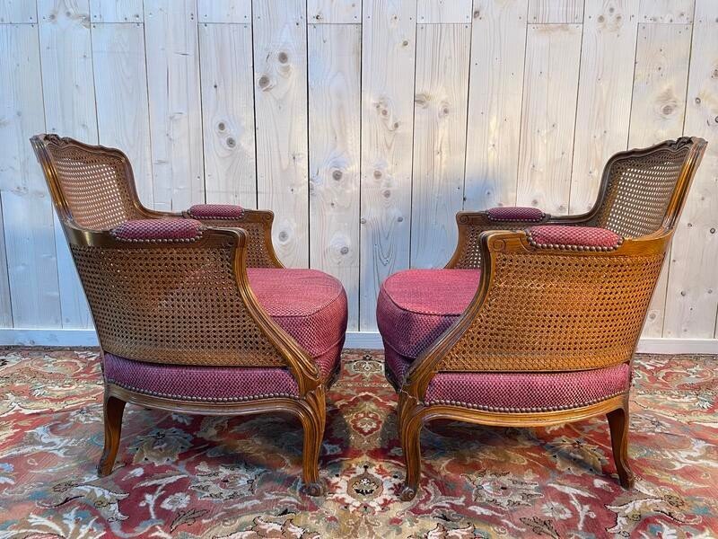 Pair Of Louis XV Style Cane Armchairs - Bergeres -photo-3