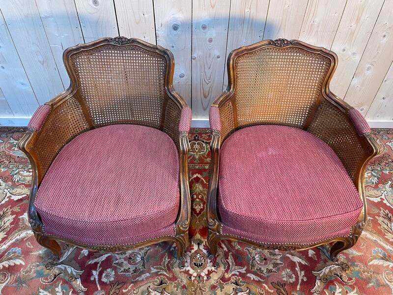 Pair Of Louis XV Style Cane Armchairs - Bergeres -photo-4