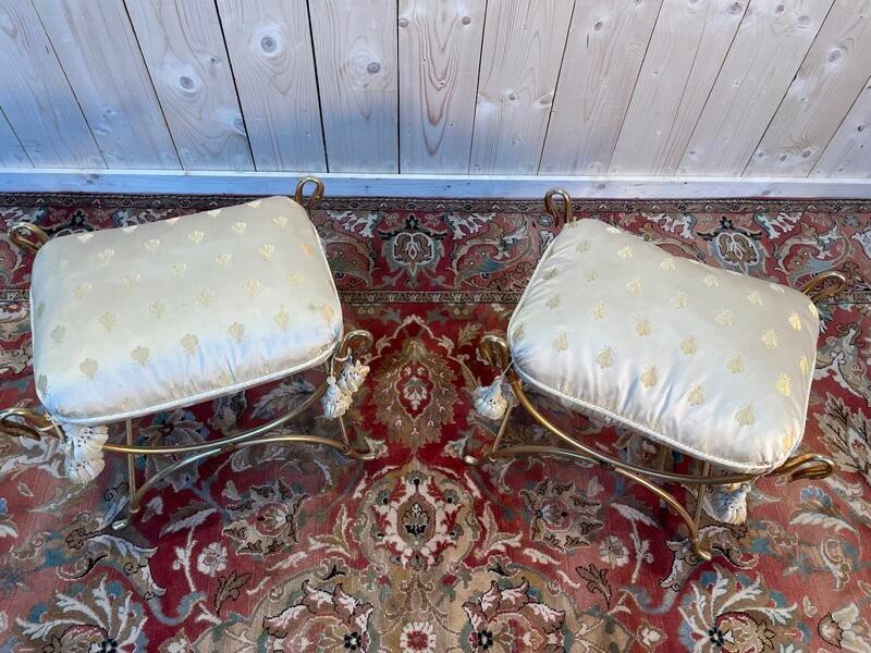 Pair Of Brass Swan Neck Curule Stools-photo-2