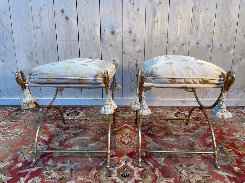 Pair Of Brass Swan Neck Curule Stools-photo-4