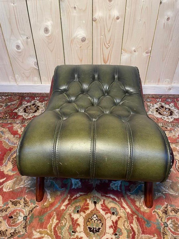 Chesterfield English Footrest In Green Leather -photo-4