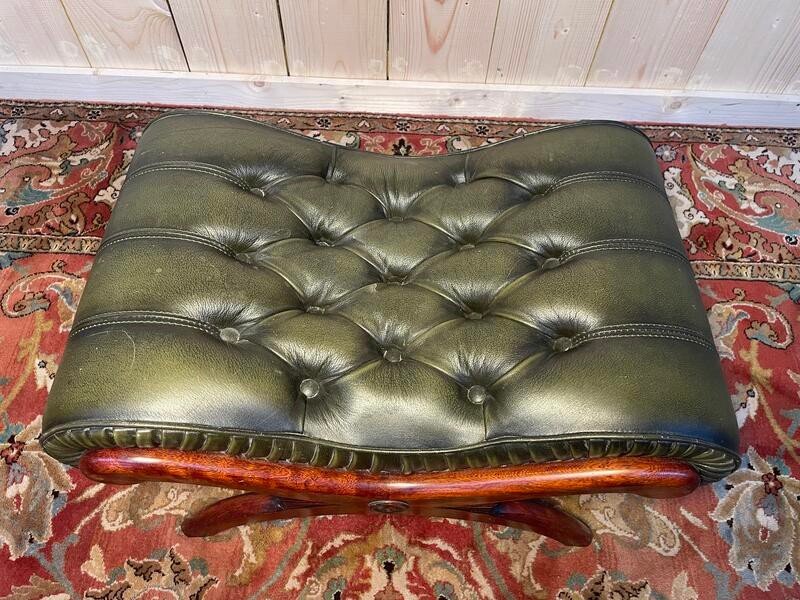 Chesterfield English Footrest In Green Leather -photo-1