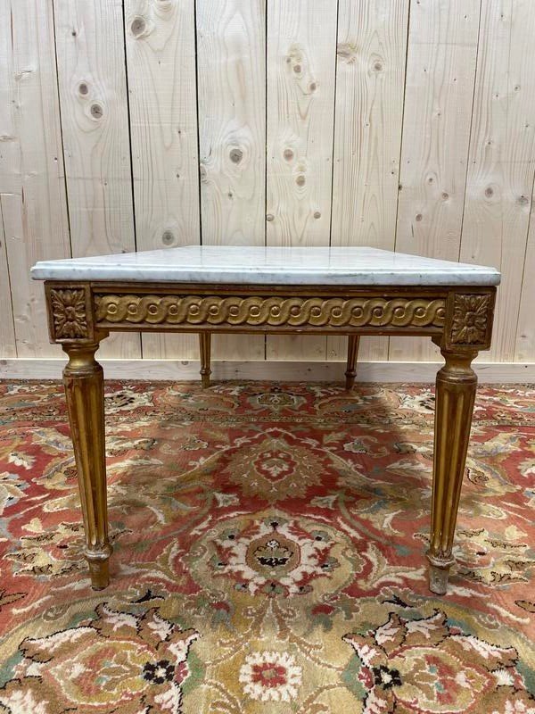 Louis XVI Style Coffee Table In Gilded Wood And Carrara Marble -photo-3