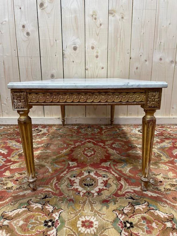 Louis XVI Style Coffee Table In Gilded Wood And Carrara Marble -photo-1